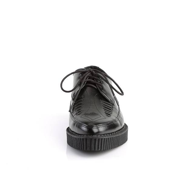 Demonia Creeper-712 Black Leather Schuhe Herren D405-687 Gothic Creepers Schuhe Schwarz Deutschland SALE